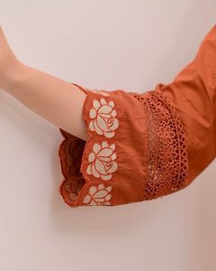 Elegant Rust Brown Floral Embroidered Kurta Palazzo <b>Dupatta</b> Set Women Ethnic 3 Piece Suit For Wholesale - Product Image 4