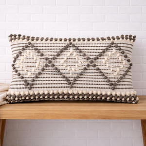 Natural Lumbar Geometric Design Tufted Bohemian Cushion Covers Eco-Friendly White 30x50 Boho Pillow Case with Tassel - Product Image 3