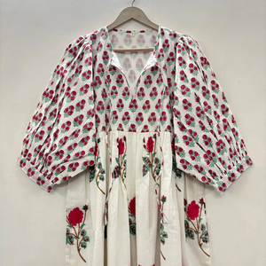 Vestido Casual Midi para Mujer, Tejido 100% Algodón, Liso, Manga Corta, Cintura Imperio, Estilo Babydoll, Cuello en V, Holgado, Funcional - Product Image 4