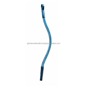 Bandeau de tête pour cheval en cuir véritable, forme vague, orné de cristaux turquoise et argentés, personnalisable dans toutes les tailles et couleurs. - Product Image 2