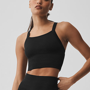 Débardeur court côtelé en maille pour femme, col rond, sans manches, noir uni, style minimaliste - Product Image 3
