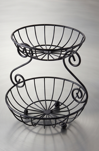 2-Tier <b>Black</b> Metal <b>Wire</b> Fruit Storage <b>Basket</b> with Scroll Accents Countertop Vegetable Organizer Stand - Product Image 5