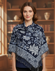 Chal Largo Floral Reversible de Pashmina de Lana Pura para Mujer - Ligero y Transpirable para Uso en Todas las Estaciones - Product Image 5