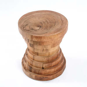 Table d'appoint/tabouret de luxe moderne en teck massif, écologique et durable, avec texture sculptée à la main, pour l'hôtellerie haut de gamme - Product Image 5