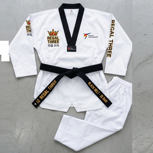 Uniforme de Taekwondo Regal Three 100% Algodón, Cinturón Negro, Unisex para Adultos, Ropa de Artes Marciales, Uniformes de Boxeo y Taekwondo - Product Image 6