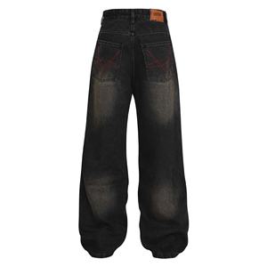 Jean en denim délavé à l'acide avec strass, coupe large et décontractée, style streetwear, personnalisable avec logo, pour homme, en vente en ligne - Product Image 5