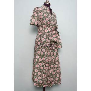 Robe indienne artisanale en coton, élégante, à manches courtes, pour soirée, imprimé floral, cadeau personnalisé, robe de mode pour femme, en provenance d'Inde. - Product Image 5