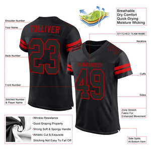Jersey de Fútbol Americano Personalizado con Logotipo, para Hombre, Negro y Rojo, Malla, Uniforme de Equipo, Cualquier Nombre, Cualquier Número - Product Image 3