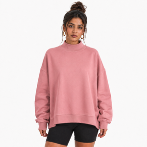 Sudadera Oversize Personalizada para Mujer con Cuello Alto Simulado, de Algodón Afelpado, Hombros Caídos, Manga Larga - Proveedor de Fábrica - Product Image 1