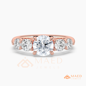 14K Rose Gold Round Cut Moissanite Three <b>Stone</b> Engagement Ring Bridal Jewelry Gift Women USA Trend - Product Image 5