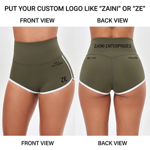 กางเกงขาสั้นผู้หญิง ZAINI รุ่น Booty Shorts Mid Sporty 240 GSM ผ้ายืดสแปนเด็กซ์/ไนลอน เฟรนช์เทอร์รี่ สีเขียวส้ม แต่งขอบตัดกัน ปักลายแบบกำหนดเอง - Product Image 5