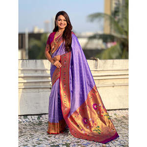 Sari en soie fusionnée Elite Weaves Lavender Zari tissé Bandhani Paithani pour femmes 650g - Product Image 6