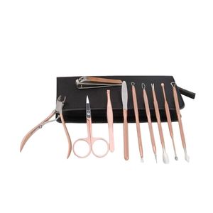 Professional Manicure Set 12 Piece Black <b>Case</b> Rose Gold Plated Tools Luxury Facial Hand Foot Care Stainless Steel Grooming Kit - Product Image 2