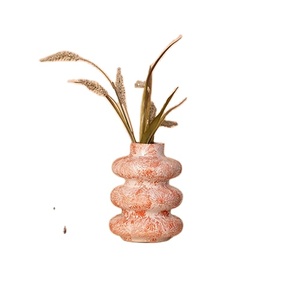 แจกันเซรามิกทรงสามวงแหวนสีส้มไหม้สไตล์อาร์ตเดโค แจกันพอร์ซเลนทรงสูงสำหรับตกแต่งบ้านเคลือบด้านสไตล์จีนสำหรับใช้ภายใน - Product Image 1