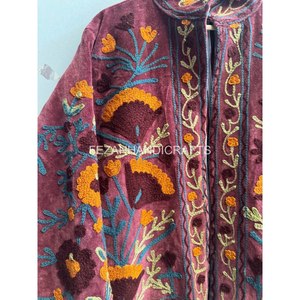 <b>Women</b> Hand Embroidered <b>Velvet</b> Jacket Stand Collar Floral Suzani Style <b>Coat</b> - Product Image 6