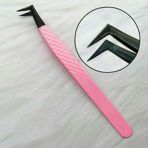 Pince à épiler pour cils RMI, produit classé parmi les meilleurs, avec pointe en plasma noir et revêtement en poudre rose, ensemble de pinces à épiler avec poignée diamantée - Product Image 2