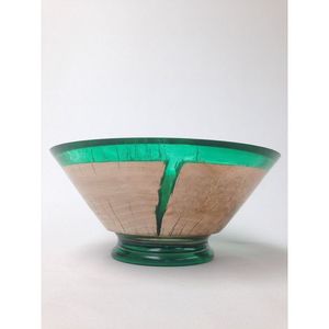 Bol en bois et résine fait à la main par un designer pour table à manger, artisanat en bambou et en bois - Product Image 3