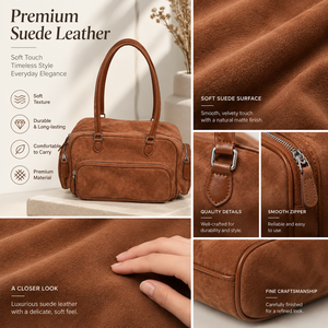 Bolso de Hombro de Gamuza para Mujer, Estilo Bowling, con Cierre y Correa Extraíble para Viajes Diarios - Product Image 3