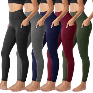 Women's High Waisted Full Length <b>Leggings</b> With <b>Pockets</b> Solid Color Stretchy Sporty Yoga Pants For All Seasons - Product Image 4