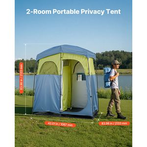 Tenda Doccia da Campeggio Portatile a Doppio Strato con 2 Stanze, Picchetti, Corde, Borsa per il Trasporto e Supporto - Product Image 2