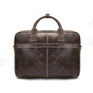 Durable Dark Brown Leather Laptop <b>Bag</b> with Adjustable Strap and Reinforced Handles Zipper Closure Durable Business Office Carry - Product Image 4