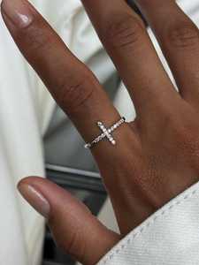 Cross Diamond <b>Rings</b> 14k 18k Solid Gold Pave Round Cut Lab Grown Diamond Religious Minimalist Everyday Wear <b>Stacking</b> Fine Jewelry - Product Image 5