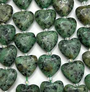 Cuentas de Piedra Turquesa Africana Natural en Forma de Corazón, Hermoso Color Verde Negro, Gemas en Hilo Completo de 15.5 Pulgadas - Product Image 5