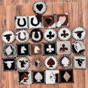 Ensemble de sous-verres en forme de rond en cuir de vachette fabriqué à la main pour la décoration intérieure cheveux en cuir véritable occidental sur les sous-verres en peau nouveaux cadeaux pour la maison - Product Image 6