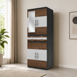 Naiba Drawer Fit Plastic <b>Wardrobe</b> Cabinet Brown with Drawer, Shelves & Mirror for Clothing Storage Bedroom Furniture - Product Image 1