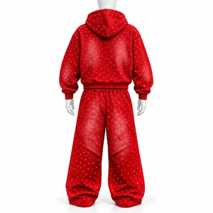 Ensemble survêtement décontracté en coton 100% avec broderie de logo personnalisée, imprimé délavé à l'acide, coupe oversize, manches longues, style streetwear - Product Image 5