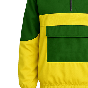 Veste coupe-vent de haute qualité pour femmes, contrastée jaune et verte, avec broderie de lettres grecques, capuche et logo personnalisé. - Product Image 4