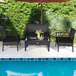 Set di Mobili da Giardino in Rattan con Divanetto e Tavolo, 4 Pezzi, Set da Pranzo per Hotel - Product Image 6