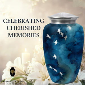 Urne funéraire Blue Sky Birds en aluminium pour cendres humaines, 10 pouces - Product Image 6