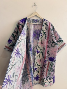 Vintage Indian Suzani Kanth Handmade <b>Boho</b> Jacket Breathable Recycled Jacket - Product Image 5