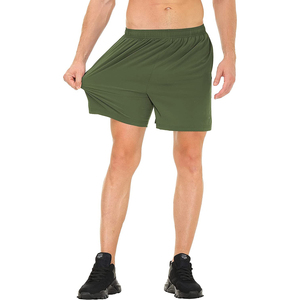 Shorts de sport pour hommes en toile, couleur unie, imperméables, séchage rapide, taille élastique, pour musculation, course à pied et jogging - Product Image 3
