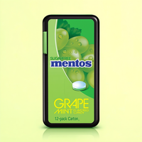 Bonbons à mâcher Mentos sans sucre, saveur menthe et raisin, 17,5 g, carton de 12 paquets