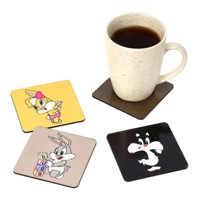Sous-verre rond antidérapant en verre motif lapin de dessin animé 10x10 cm, résistant à la chaleur, tapis écologique - Product Image 5