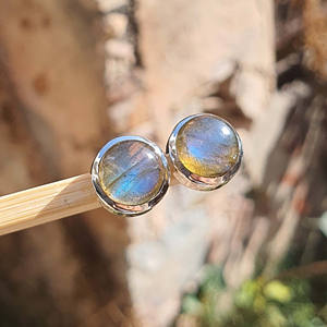 925 Sterling Silver Round Labradorite Stud Earrings <b>Handmade</b> <b>Jewelry</b> Simple Trendy Round Studs Wholesale Bulk <b>Jewelry</b> Suppliers - Product Image 4