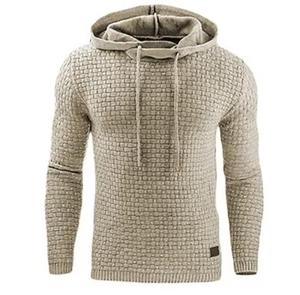 Pull à capuche tricoté pour homme, motif gaufré, coupe classique, décontracté pour l'hiver, 100 % coton, anti-boulochage, impression numérique, respirant - Product Image 1
