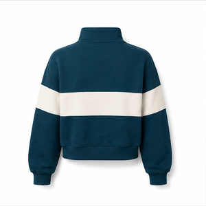 Sudadera Deportiva Corta para Mujer, Color Verde Azulado, con Cierre de Media Cremallera, Manga Larga, Felpa Gruesa, Personalizable, WHZCROP-0009 - Product Image 2