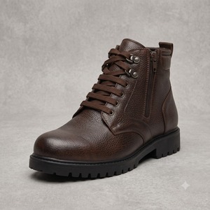 Botas de Tobillo de Cuero Genuino Marrón Oscuro para Hombre, con Cordones en la Puntera, Cierre de Cremallera Lateral, Entresuela de PU, Resistentes, Casuales, para Trabajo al Aire Libre - Product Image 1