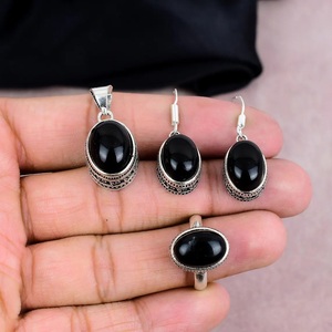 Natural Black Onyx Silver Jewelry Set 925 Sterling Silver Handmade Gemstone Necklace Pendant Earrings Set Wholesale Jewelry - Product Image 6