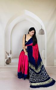 Sari en soie modal réversible pour femmes, noir et bordeaux, traditionnel indien et pakistanais, pour mariage et fêtes, longueur au sol, sari ethnique - Product Image 4