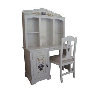 <b>Children</b> Study Table <b>With</b> <b>Chair</b> Hand Painted Writing Table Wooden <b>Desk</b> in White Painted Designed for Kids Furniture - Product Image 3