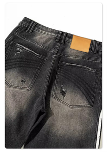 Jean cargo ample vintage délavé pour homme LY Designer, coupe longue, jambe large, multi-poches, effet usé - Product Image 5