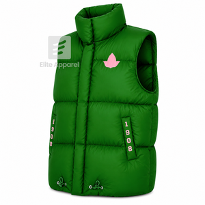 Custom Alpha Kapa Alpha sorority Puffer vest embroidered logo on front green and pink color <b>sleeveless</b> <b>jacket</b> for female - Product Image 2