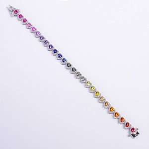 Pulsera de tenis multicolor con forma de corazón, de plata, con gemas multicolor, elegante, para mujer, regalo de amor - Product Image 1