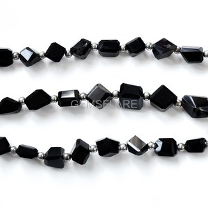 Cuentas de Ónix Negro Natural Facetadas al por Mayor, Pepitas Sueltas de Ónix Negro 5x7-6x8MM, 8 Pulgadas para Fabricación de Joyas - Product Image 1
