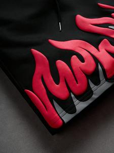 Streetwear Men's Casual Summer Graphic Shorts Flame Letter Print <b>Elastic</b> Waist Beach Shorts Black Polyester Puff Printed Shorts - Product Image 4