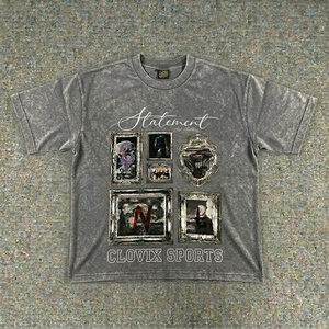 Camiseta de Algodón Grueso Marrón Personalizada para Hombre, Estilo Urbano, con Estampado Gráfico Artístico en Formato de Marco de Galería y Marca de Lujo - Product Image 4